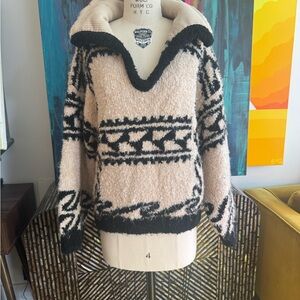 Pilcro Black and Cream Patterned Turtleneck Sweater